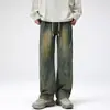 Jeans retos novos e modernos, estilo retro americano, com lavagem desgastada, para homens, calças compridas soltas e versáteis