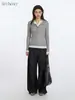 Camisa Henly Heyhenry Estilo Preppy Color Contrastante Manga Larga Camiseta Mujer Primavera y Otoño Nuevo Empalme Falso Dos Piezas Top Ajustado