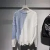 Suéter de inverno 2023, nova moda, cor contrastante, alta qualidade, manga longa, gola redonda, top solto masculino