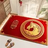 Alfombra de Piso de Terciopelo Rojo Festivo de Cristal del Año del Caballo 2026 para Entrada, Pasillo y Cocina, Felpudo Doméstico Resistente al Desgaste y a la Suciedad
