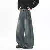 Jeans rectos retro americanos para hombre, pantalones casuales de retazos deconstruidos, pantalones anchos holgados de estilo high street para otoño