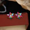 Aretes de Copo de Nieve de Zirconia Colorida Super Flash Europea y Americana de Aguja de Plata Lujo Ligero Alto Sentido Girasol Simple Elegante Aretes para Mujer