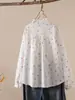 Camisa estilo Mori girl japonés con estampado floral y cuello de encaje, top juvenil y artístico de manga larga holgado para mujer, camisa de moda de doble capa de gasa de algodón de manga larga