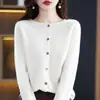 Cardigã de Lã Pura para Mulheres, Novo Estilo Outono, Suéter de Tricô Solto, Pronto para Vestir, Cor Sólida, Peça Superior de Outerwear Elegante de Alta Qualidade