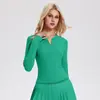 Conjunto Esportivo Camisa Caijue Henry para Mulheres, Manga Longa, Slim Fit, Roupa de Yoga, Saia Esportiva Plissada, Conjunto de Roupa para Tênis para Mulheres