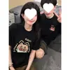 Algodão Penteado PuroCamisetas Combinando Únicas para Casais com Mangas Curtas e Estampas de Desenho Animado, Tops da Moda Estilo Ins da Marca, Uniformes Escolares