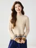 Nuevo suéter de punto jacquard con bloques de color y trenzas para mujer, cuello semi-alto 100% cachemira pura, otoño e invierno, holgado y estiliza la figura