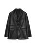Jaqueta de Terno Preta Masculina Primavera e Outono High-End Retro Americano Solta Bonita Jaqueta de Couro para Motociclista Jaqueta Bomber