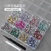 Accesorios para decoración de uñas redondos irregulares de 12 compartimentos, cristales súper brillantes de base plana, cristales de resina para uñas blancos y rosas en caja
