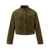 SELECCIÓN DEL PERSONAL Chaqueta Corta Estilo Asiático Ligero Vintage Lavada con Cuello Alto para Mujer, Top de Pana 100% Algodón W367