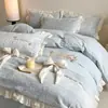 Brocado de Nube Francés Terciopelo de Leche Juego de Cuatro Piezas Ropa de Cama Estilo Princesa Funda Nórdica con Lazo Sábana Invierno Engrosado Franela