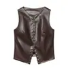 Ins Transfronterizo Europeo y Americano 2026 Nueva Moda Elegante Ropa de Mujer al por Mayor Versátil Color Sólido de un Solo Botón sin Mangas Chaleco de Cuero