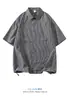Camisa Xadrez Azul com Cordão Manga Curta Estilo Americano Verão Versátil Camisa Preta Quente