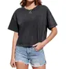 2026 Venda Quente Transfronteiriça Vintage Lavado Manga Curta Cropped Camiseta para Mulheres, Estilo Americano Tendência Garota Picante Camiseta Curta Feita Sob Medida