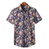 Moda Masculina Transfronteiriça Primavera/Verão 2025 Camisa Floral Multicolorida Masculina de Manga Curta Tendência Casual Estampada Top Masculino
