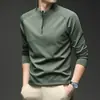 Nova moda outonal tendência, camiseta de manga comprida com zíper parcial e gola alta de cor sólida, moletom, roupas masculinas estilosas e versáteis
