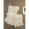 Pode Ser Usado Fora, com Bojos, Pijama de Alça para Mulheres, Verão 2025 Novo Estilo Coreano Tamanho Grande Roupas de Casa, Conjunto Hot Girl Slim Fit
