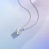 Collar de Plata de Ley S925 Brillante de Cuatro Garras Diamante Único de 2 Quilates Ocho Corazones y Ocho Flechas Cadena de Suéter Italiano Otoñal para Mujer