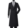 Outono e inverno super longo casaco de lã masculino trespassado casaco de lã masculino acima do joelho casaco de lã quente masculino