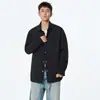 Camisa Verde de Botones, Color Sólido, Casual, Sencilla, Hombros Ligeramente Caídos, Holgada y Versátil, Camisa de Capa Interior Texturizada, Forro de Manga Larga