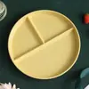 Plato de Cena para Estudiantes de Paja de Trigo de 23 cm Plato de Cena Dividido Plato Dosificador de Desayuno Dividido Plato de Cena Doméstico de Tres Compartimentos para Adultos y Niños