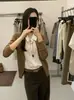 Cardigan de tricô estilo coreano com lapela, falso duas peças, para mulheres, outono 2026, design único, corte solto, emagrecimento, top elegante