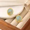 Pendientes de Acero Inoxidable con Goteo de Aceite Estilo Nuevo Grano de Arroz Transfronterizos para Mujer, Pendientes y Joyería Exquisitos de Alta Gama en Oro de 18K que No Se Desvanecen