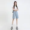 Shorts de mezclilla retro de cintura alta estilo americano para mujer, verano, pequeños, holgados, ajustados, de largo medio, pantalones rectos A-length