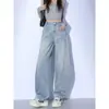 Jeans de Cor Clara com Bainha Curva para Mulheres, Tendência Versátil Primavera e Outono 2026 Novos Calças Wide-Leg Banana em Forma de Pera
