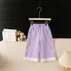 Pantalones Largos Casuales de Pierna Ancha para Niñas, Nuevo Estilo de Verano Estilo Coreano, Color Sólido, Lazo, Encaje, Versátiles y a la Moda