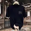 Camiseta Masculina de Manga Curta Pesada 2025 Novo Verão Americano High Street Marca Tendência Casual Manga Meia Manga Top Gola Redonda