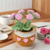 Flor de Lã Pote Gradiente Rosa 6 Cabeças Crochê à Mão Acabada Flor Imortal Flor Artificial Bonsai de Mesa