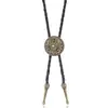 Gravata bolo estilo vintage com formato de headstock de guitarra para homens, cordão trançado no estilo cowboy western com acessório de pingente de metal