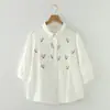 Camisa de Gasa de Algodón de Doble Capa Estilo Fresco de Verano para Mujer, Camisa Blanca Bordada Artística Holgada, Manga Corta