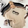 Moda Versátil Gola Meia-Alta Irregular Slim-Fit Suéter Curto de Tricô Manga Curta Camisa Base Camiseta Top