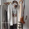 Camiseta de Manga Longa 100% Algodão para Primavera e Outono Feminina 2026 Nova Estilo Casual Soltinho Tamanho Grande Camiseta Base Branca Top Feminino Gola Redonda
