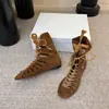 Sandalias de Moda de Cuero Suave Estilo Europeo y Americano de Gama Alta, Punta Redonda, Planas, con Cordones, de Caña Alta para Mujer, Ligeras y Adelgazantes, Botines Elegantes Cortos para Verano