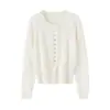Cárdigan de punto 100% cachemira pura estilo coreano, moderno, simple y versátil para mujer, cómodo y versátil, de un solo botón, con cuello redondo