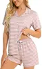 Toma Real de Nuevo Conjunto de Pijama Cardigan de Estilo Europeo y Americano Transfronterizo, Conjunto Casual de Ropa de Casa para Mujer con Solapa, Conjunto de Dos Piezas con Pantalones Cortos y Manga Corta