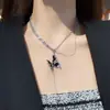 Collar de Zirconia Mariposa Negra para Mujer 2025 Nuevo Estilo Frío Neutro Cadena para Clavícula Cadena para Suéter Accesorios