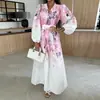 Verão 2026 Novas Roupas Femininas, Vestidos Europeus e Americanos de Comércio Exterior, Vestido Longo Casual Elegante Solto com Estampa de Plantas