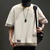 Camiseta de Manga Corta Falsa de Tres Piezas Bloque de Color para Hombre Estilo Verano Hong Kong Talla Grande Tendencia Ropa de Media Manga para Hombre Tops Sueltos