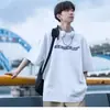 Camiseta de manga corta para hombre de algodón puro de peso pesado, nuevo estilo de verano, holgada y simple con estampado de letras, top casual holgado de media manga para hombre