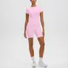 Moda Yoga Transfronteiriça Europeia e Americana Novo Estilo Feminino Alta Elasticidade Justo Manga Curta para Corrida Camiseta Shorts Fitness de Cintura Alta Secagem Rápida Conjunto