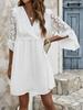 Vestido de Encaje con Cuello en V y Empalme de Encaje de Verano Nuevo 2025 Exportación Europea y Americana Amazon Aliexpress