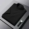 Camisa de Seda Helada de Color Sólido Manga Corta para Hombre Verano Camiseta de Negocios de Alta Gama Casual Ajuste Delgado Elástica Transpirable
