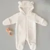 Enterizo para bebé para otoño e invierno, mameluco para recién nacido con cubremanos y pies, mameluco largo cálido con capucha para exterior para bebé