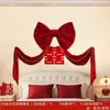 Decoración de Habitación de Boda con Lazo Gigante Oversize de Terciopelo Burdeos, Ambiente de San Valentín, Pared de Fondo de Ventana Decoración de Boda