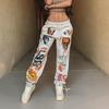 Ropa Europea y Americana Transfronteriza 2025 Nuevo Pantalón para Mujer Elementos de Calavera Moderno Estampado Terciopelo Cintura Alta Pantalones Casuales Largos