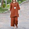 2023 Comercio Exterior Transfronterizo Talla Grande Ropa de Mujer Color Sólido Estilo Nacional Retro Antiguo Conjunto de Pantalones Algodón Lino Casual Manga Media Suelto Traje de Algodón